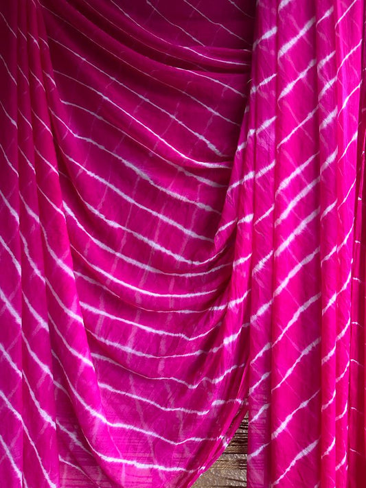 RANI PINK LEHERIYA HANDCRAFTED CHIFFON SARI CL-66