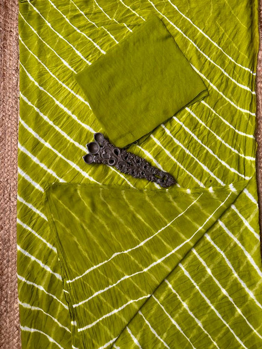 MEHNDI GREEN LEHERIYA HANDCRAFTED CHIFFON SARI CL-65
