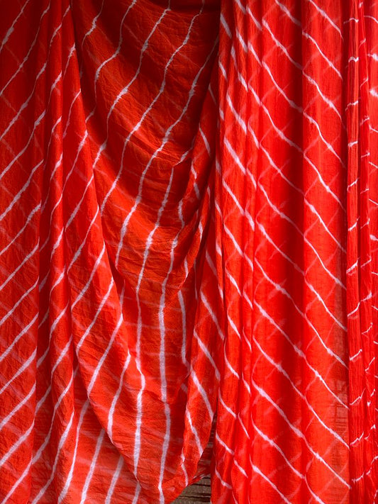 ORANGE LEHERIYA HANDCRAFTED CHIFFON SARI CL-63