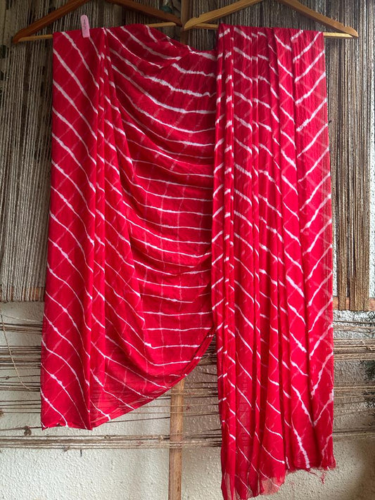 RED LEHERIYA HANDCRAFTED CHIFFON SARI