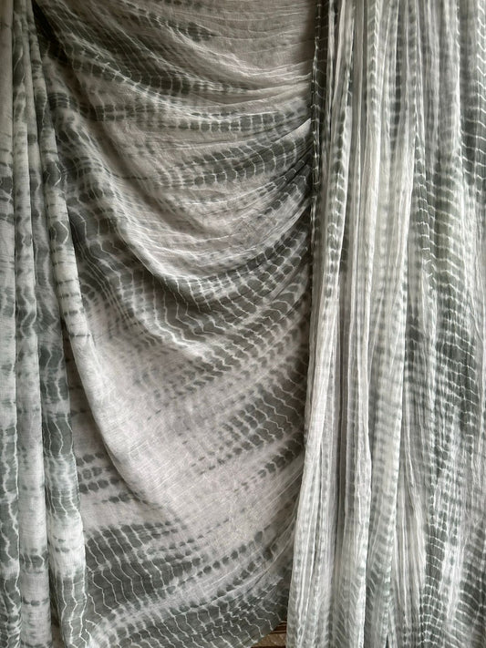 WHITE GREY SHIBORI HANDCRAFTED CHIFFON SARI CL-42