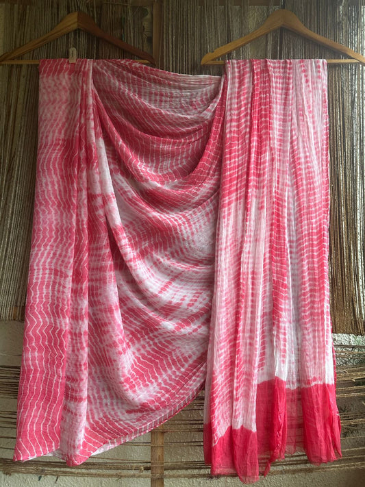 WHITE PEACH SHIBORI HANDCRAFTED CHIFFON SARI CL-45