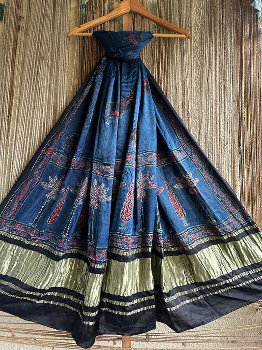 INDIGO BLACK AJRAKH MODAL SILK ZARI WOVEN DUPATTA