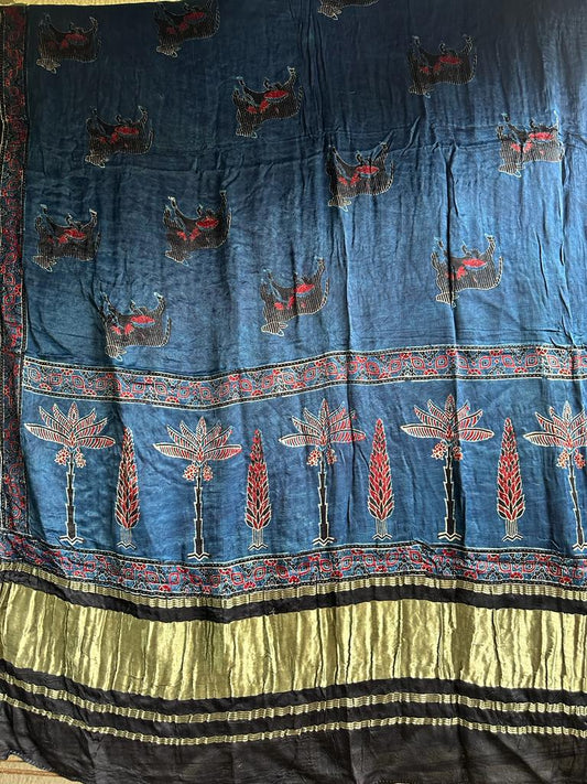 INDIGO BLACK AJRAKH MODAL SILK ZARI WOVEN DUPATTA