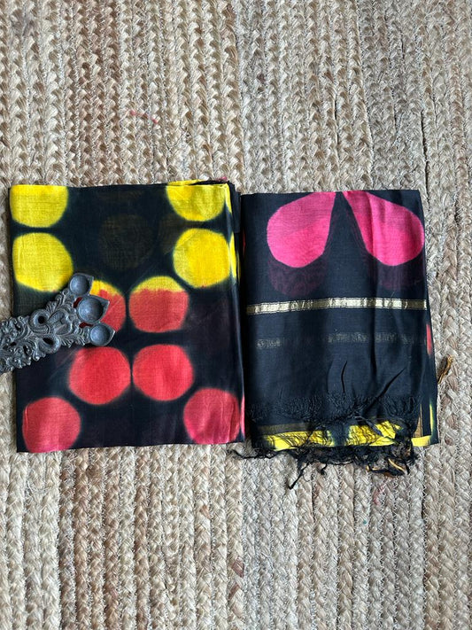 Black Multicolour Clamp Chanderi Cotton kurta Set