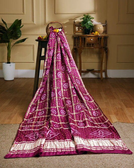 Pink Purple handcrafted modal silk gharchola dupatta