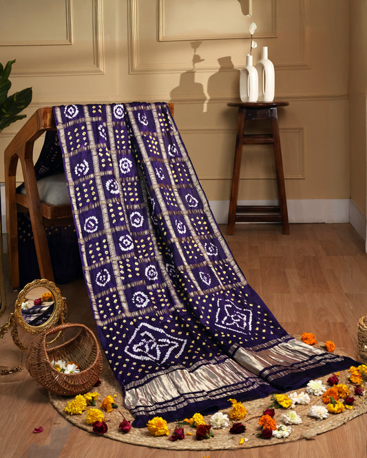 Magenta purple handcrafted modal silk gharchola dupatta