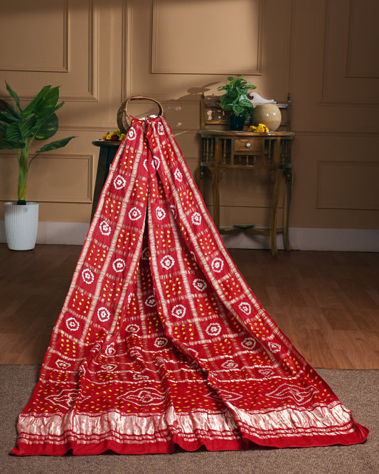 Red  handcrafted modal silk gharchola dupatta
