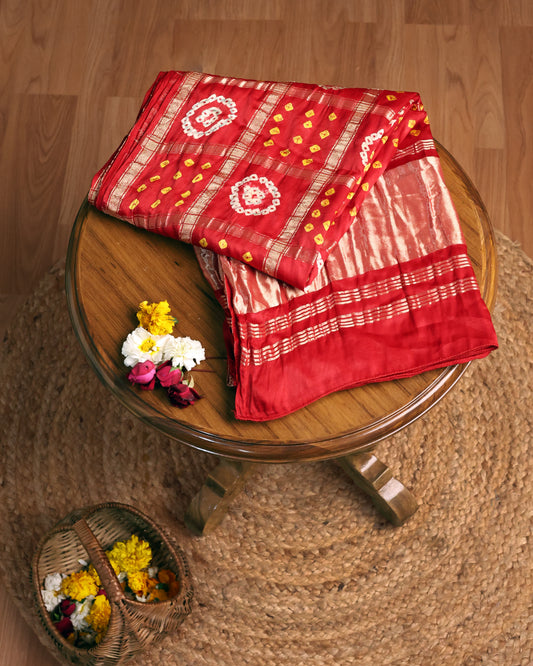 Red  handcrafted modal silk gharchola dupatta